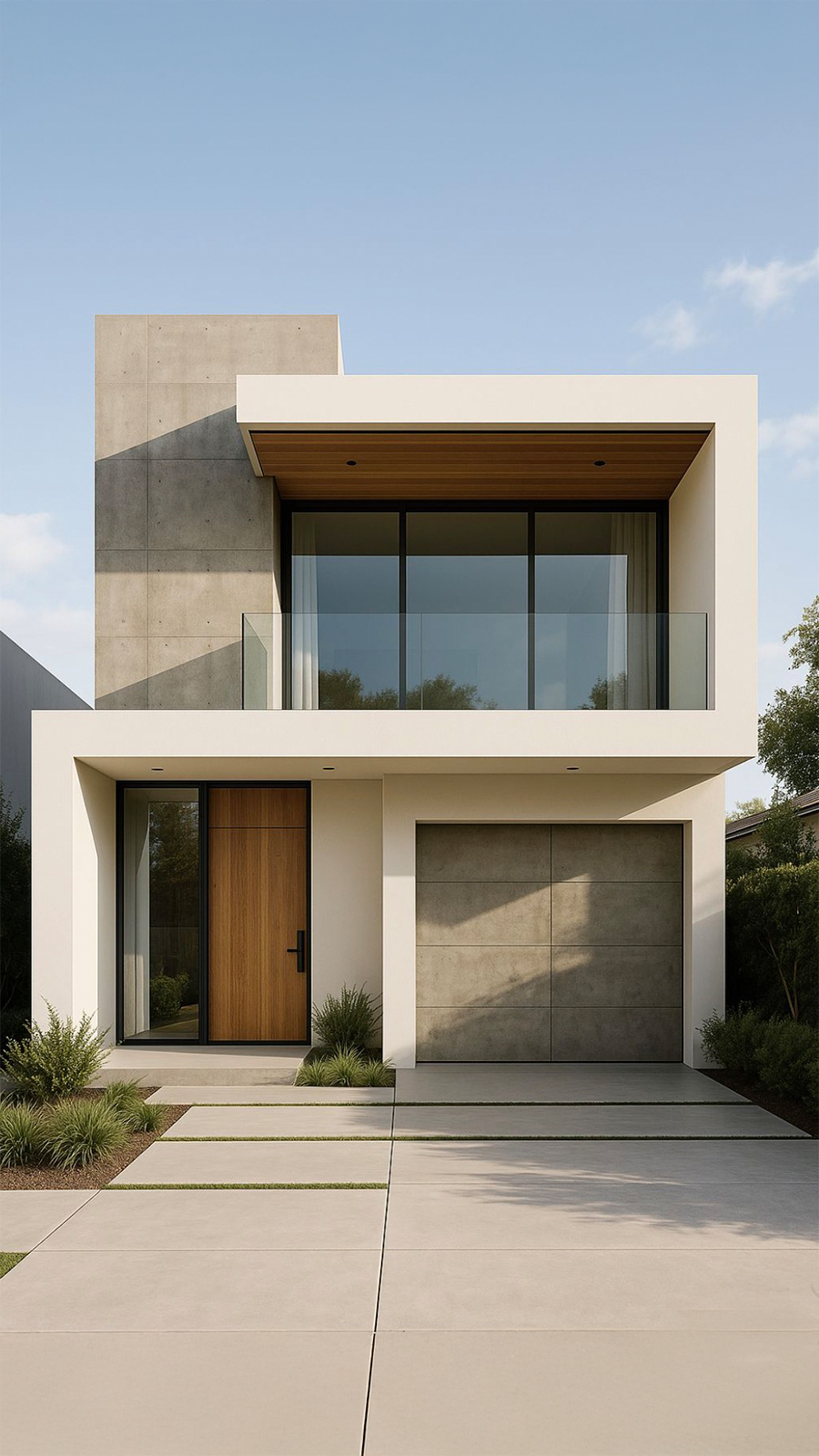 Render de fachada arquitectónica moderna en piedra